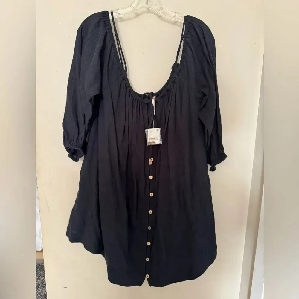 FREE PEOPLE Stealin’ Hearts Tunic Dress XL BLACK NWT